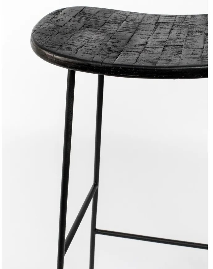 Sedia da bar nera in teak massiccio (altezza della seduta 76 cm) Tangle – White Label