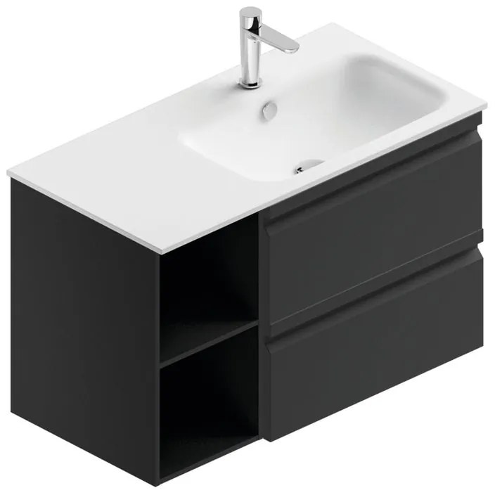 Mobile bagno con lavabo L 90 x H 56 x P 46 cm grigio grafite opaco in mdf 2 cassetti per vasca a destra Pull