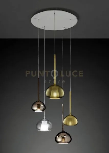 Beba lampadario a sospensione tondo 5 luci vetri bronzo, oro, trasp...