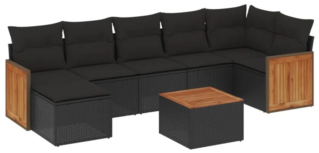 Set divani da giardino con cuscini 8 pz nero in polyrattan