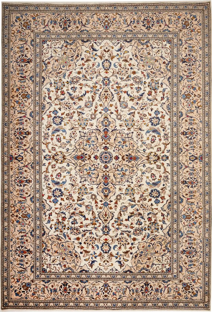Kashan Tappeto 350x240 Beige (Iran) Annodato A Mano