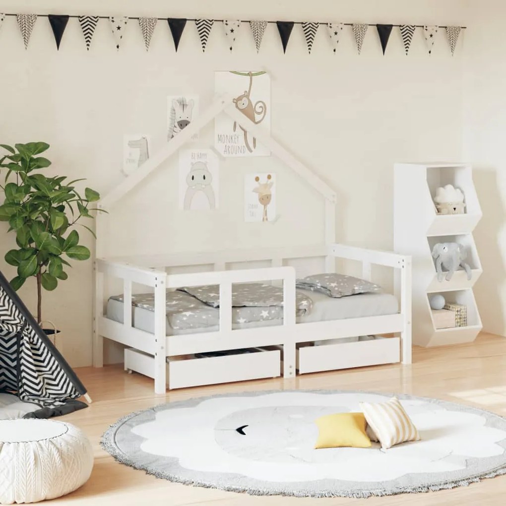 Giroletto Bambini Con Cassetti Bianco 70x140cm Massello Di Pino /