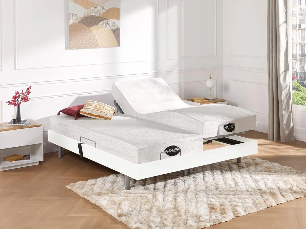 Set da relax, con sospensioni, memory foam e bambù, LYSIS III di NATUREA - Motori OKIN - 2 x 80 x 200 cm - Bianco