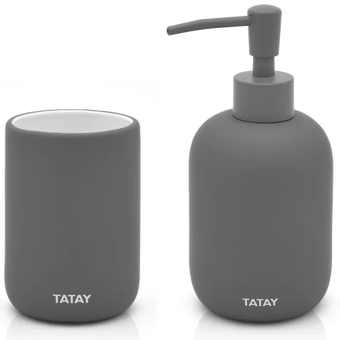 Portaspazzolino da appoggio grigio scuro in ceramica soft touch