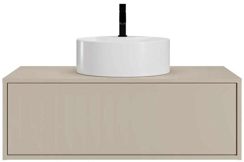 Mobile da bagno sospeso beige con singolo lavabo rotondo - 94 cm - TEANA II