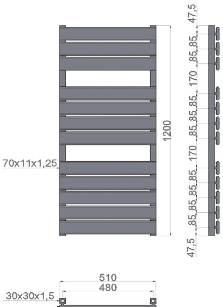 New Line F3 Radiatore Scaldasalviette 51x120 Cm 433w 12 Tubi Interasse 480 Mm In Ottone Cromo