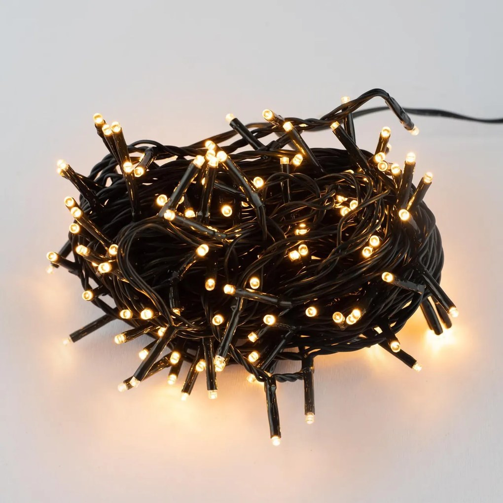 Catenaria Natalizia LED 12m 8 GIOCHI DI LUCE Cavo VERDE IP44 Colore Bianco Caldo 2200 - 2300 °K