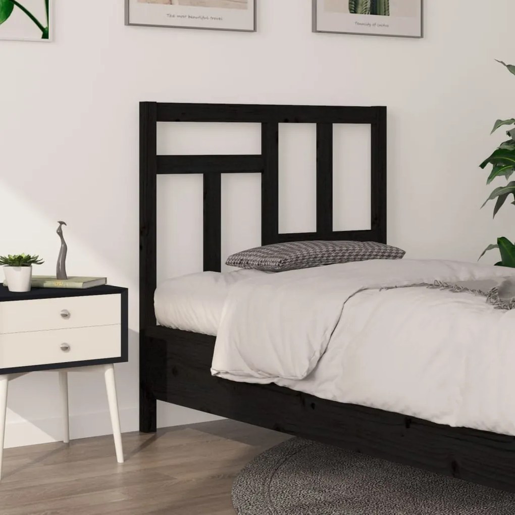 Testiera Per Letto Nera 95,5x4x100 Cm İn Legno Massello Di Pino /