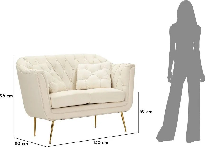 Divano color crema con rivestimento in velluto 130 cm Budapest – Mauro Ferretti