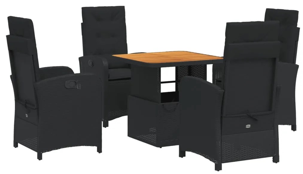 Set da pranzo da giardino 5 pz nero con cuscini in polyrattan