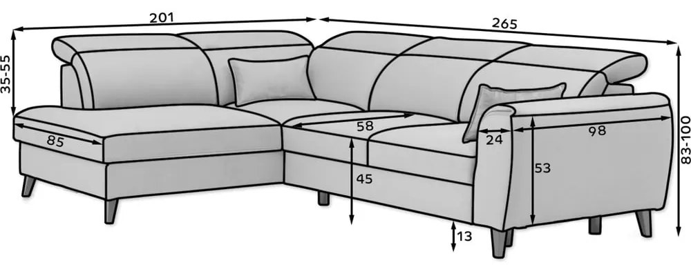 Divano angolare grigio scuro allungabile/con contenitore (con penisola a sinistra/a L) e rivestimento in velluto Noble – ELTAP