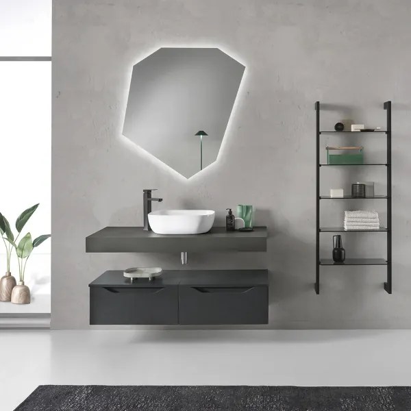 Mobile bagno sospeso top con lavabo da appoggio e 2 moduli cassetto - MIXI I