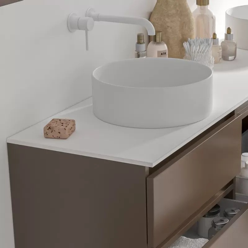 Mobile bagno a terra 180 cm con piano bianco solid surface e 5 cassetti SP-180SS5 - KAMALU
