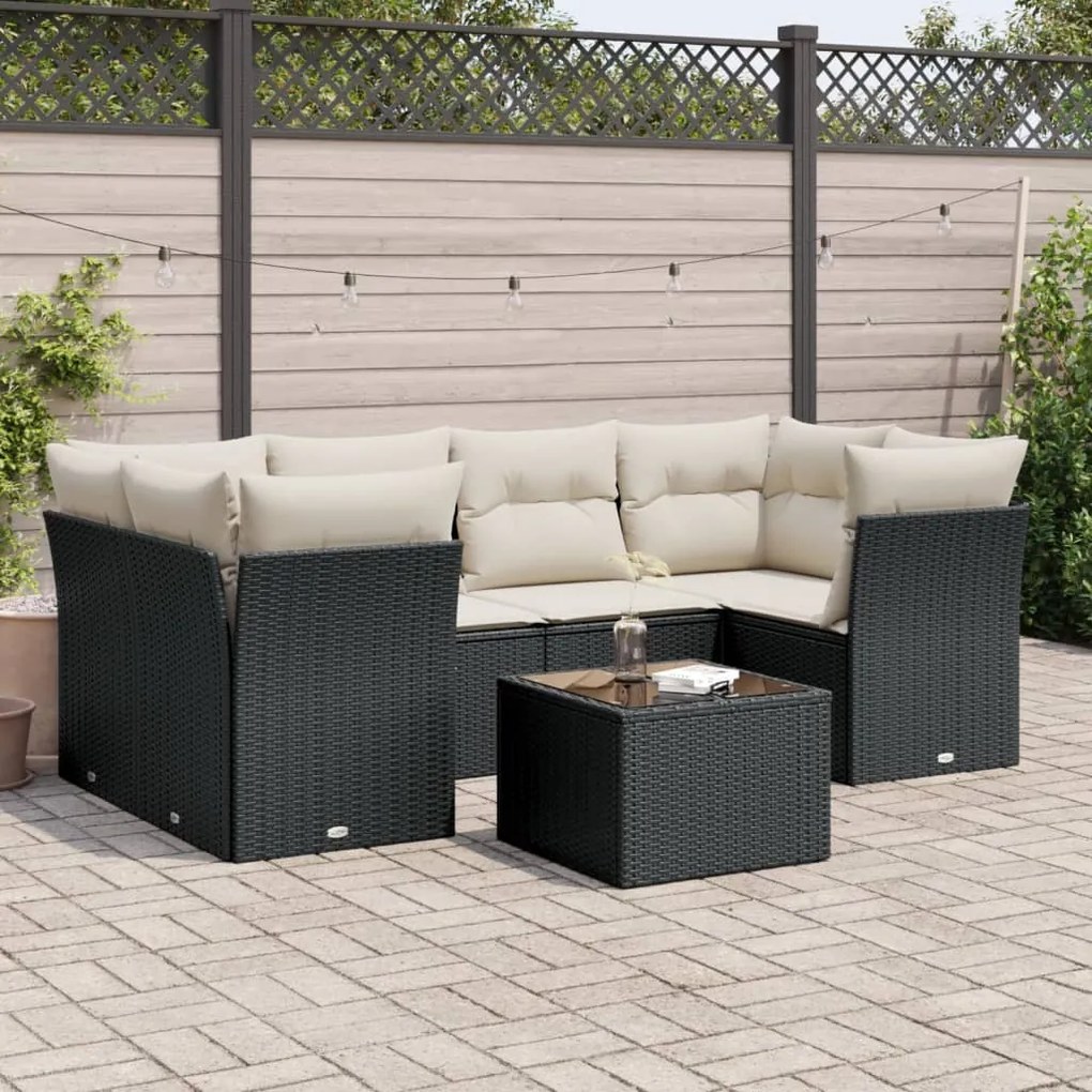 Set divani da giardino con cuscini 7pz nero polyrattan