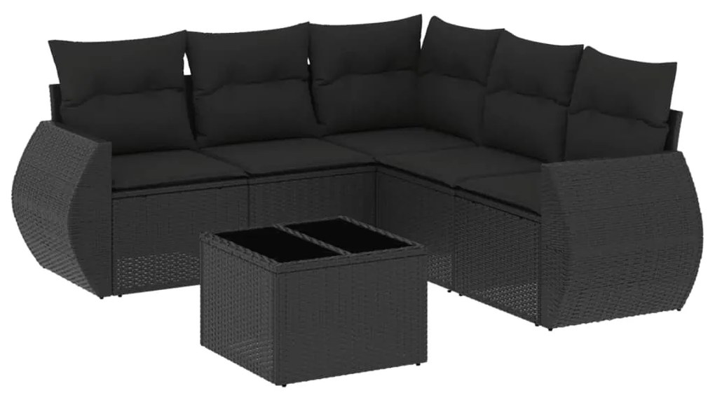 Set Divano da Giardino 6 pz con Cuscini Nero in Polyrattan