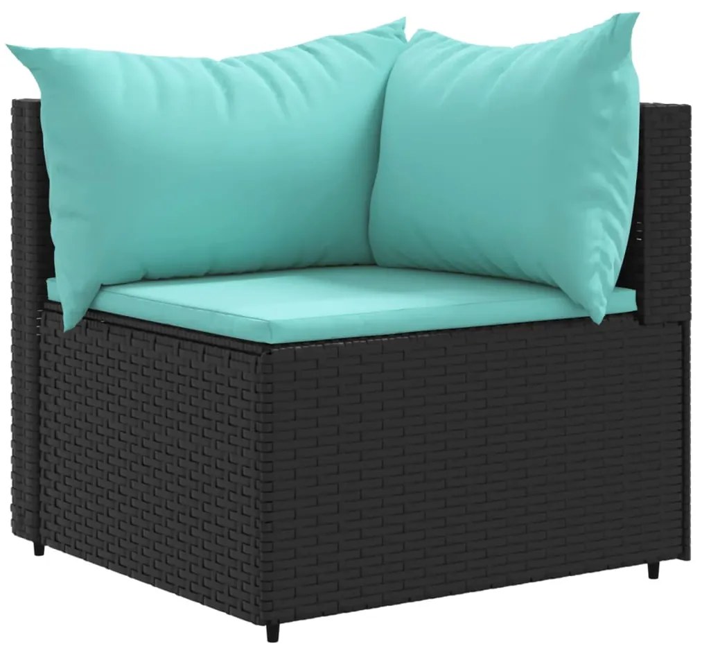 Set divani da giardino 5 pz con cuscini nero in polyrattan