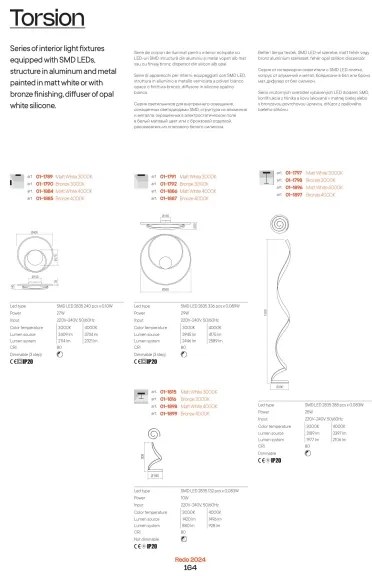 Redo 01-1789 - Lampada da parete LED dimmerabile TORSION LED/27W/230V bianca