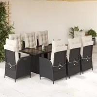 Set da Pranzo da Giardino 9 pz con Cuscini Nero in Polyrattan 3213351