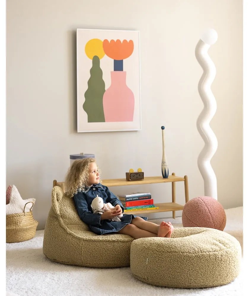 Pouf a sacco per bambini verde con rivestimento in bouclé Bear – Wigiwama