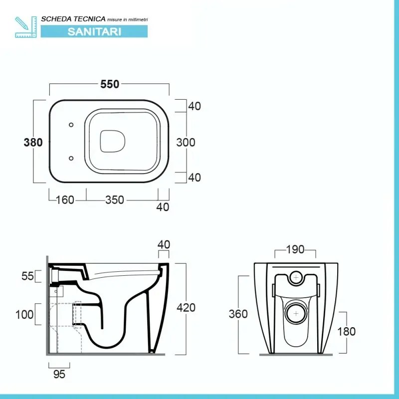 Sanitari filomuro rimless Simas Henges con sedile soft close incluso