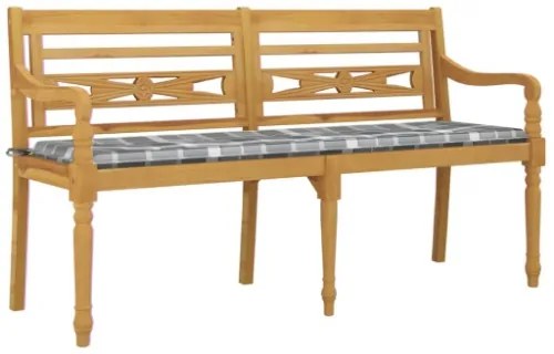 Panchina Batavia con Cuscino Motivo Grigio 150 cm Massello Teak