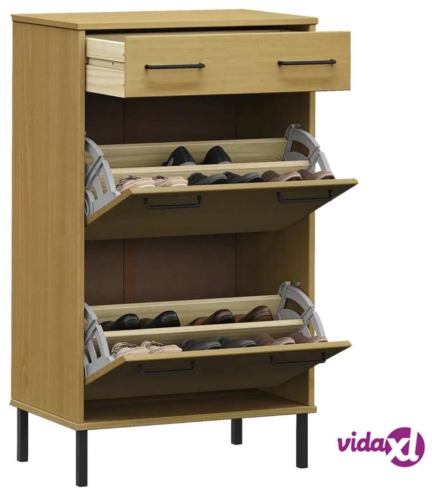 vidaXL Scarpiera con Gambe Metallo Marrone Legno Massello di Pino OSLO