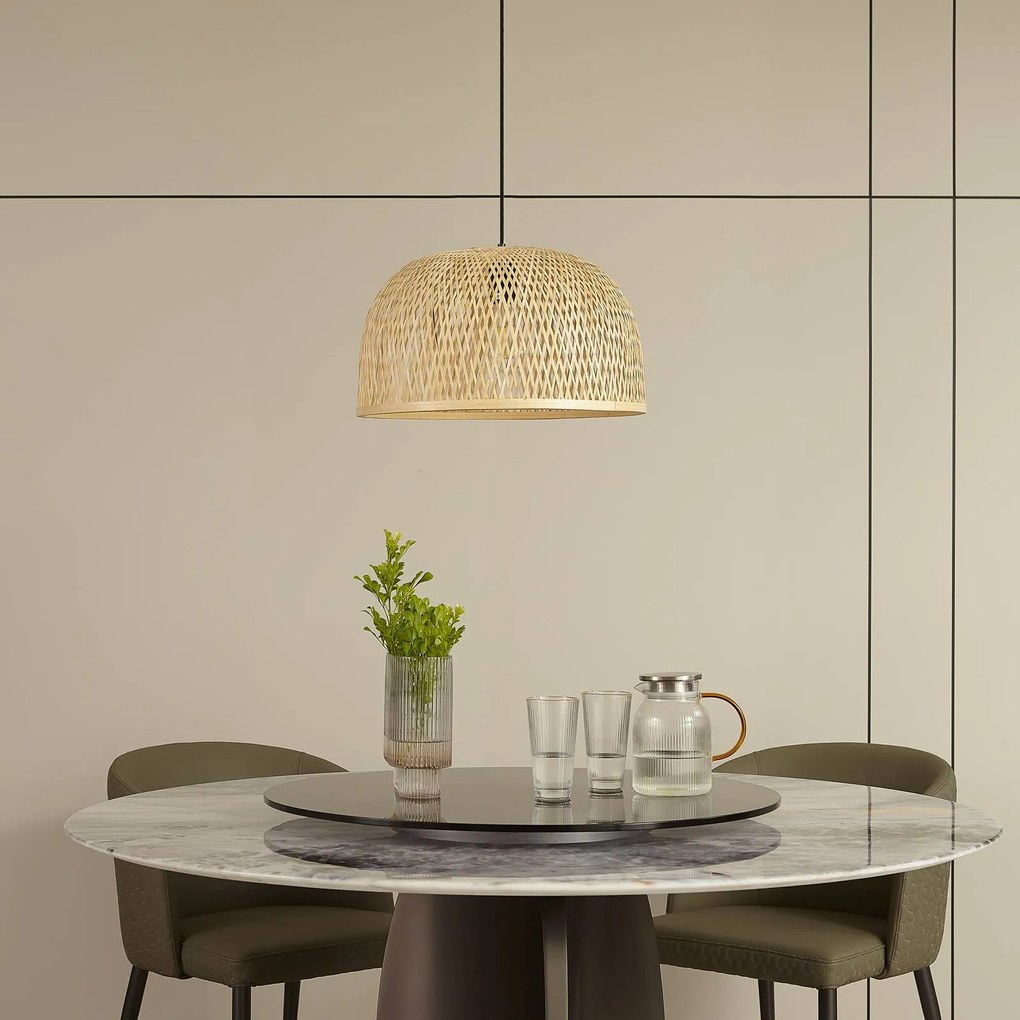 Lampada a sospensione Dabila Lindby, dimmerabile, Legno chiaro, Soggiorno / Sala da pranzo, bambù, Campagna / Rustiche, Lampada a sospensione