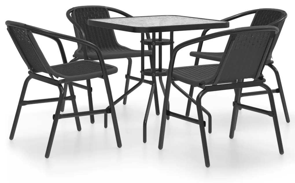 Set mobili da pranzo per giardino 5 pz nero