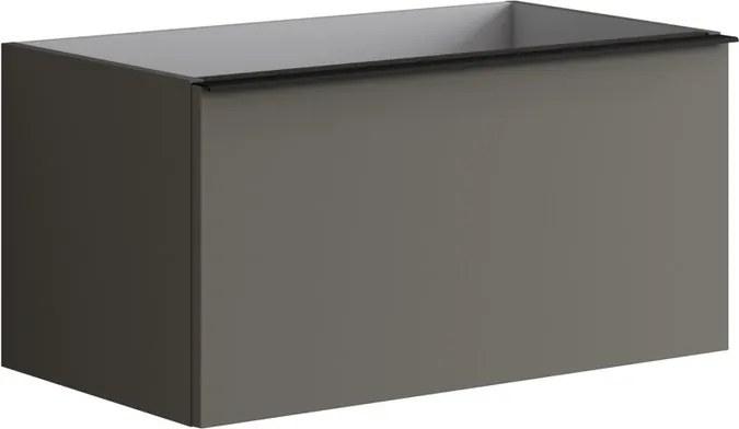 Cassettiera Pixel con 2 cassetti  frontale plain laccato opaco grigio carbone e maniglia alluminio nero opaco L80 x H40 x P45,5 cm