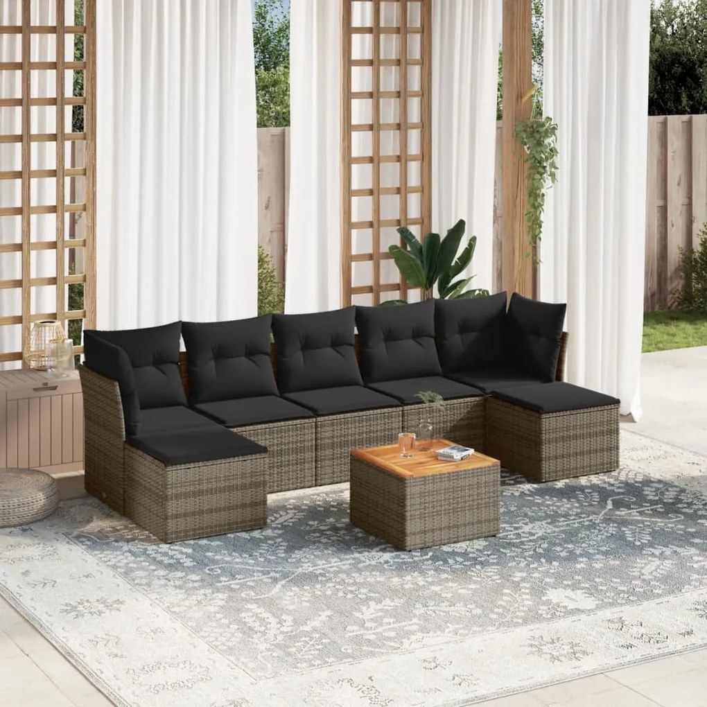 Set divano da giardino 8 pz con cuscini grigio in polyrattan