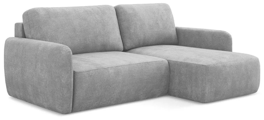 Divano angolare grigio chiaro allungabile/con contenitore (con penisola a destra/con chaise lounge) con rivestimento in ciniglia Lilo – Makamii