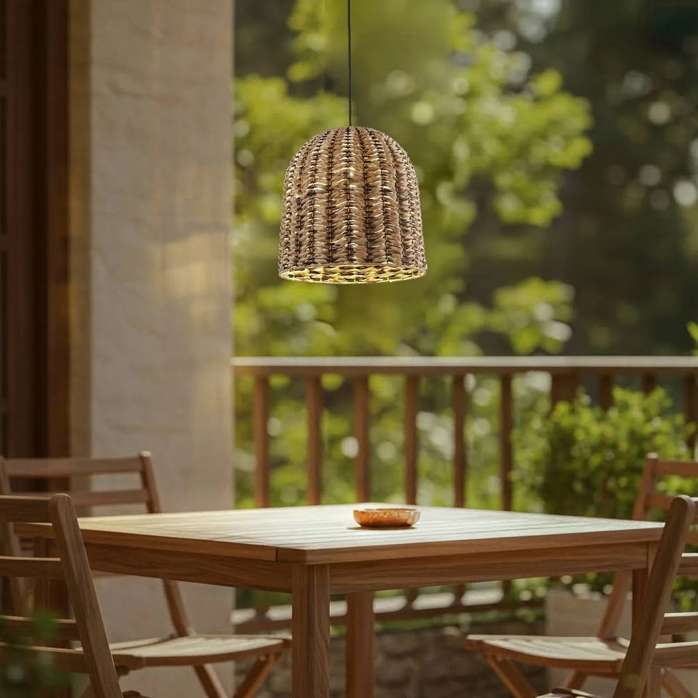 Lindby Lampada a sospensione da esterno Taryn, marrone, plastica, IP44 35 cm