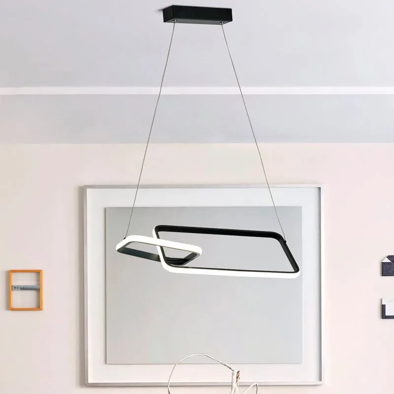 Lampadario LED moderno Jody nero, luce con 3 temperature di colore 1800 lumen, NOVECENTO