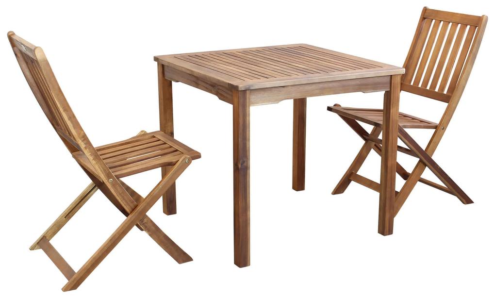 AARON - set tavolo in alluminio e teak cm 80 x 80 x 74 h con 2 sedie Dresda