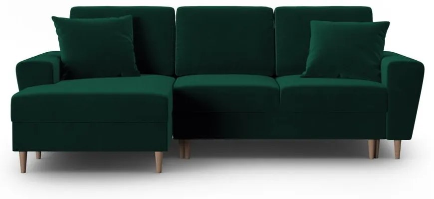 Divano angolare verde allungabile e con contenitore (con penisola a sinistra/con chaise lounge) con rivestimento in velluto Kyoto – Cosmopolitan Design