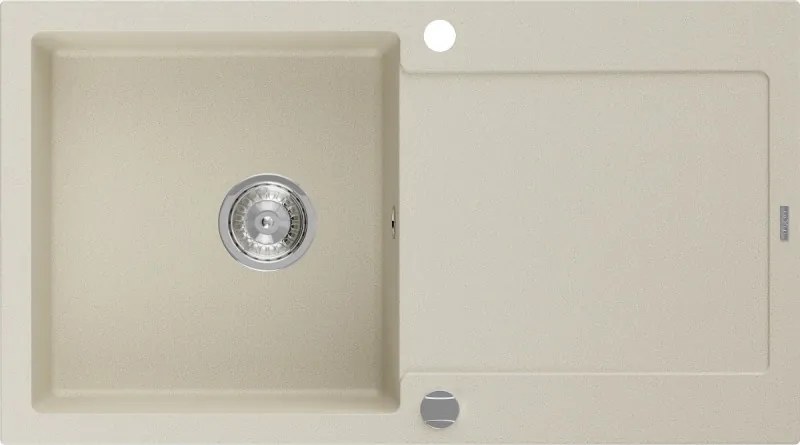 Mexen Leo lavello in granito a 1 vasca con sgocciolatoio 900 x 500 mm, beige, sifone cromato - 6501901010-69