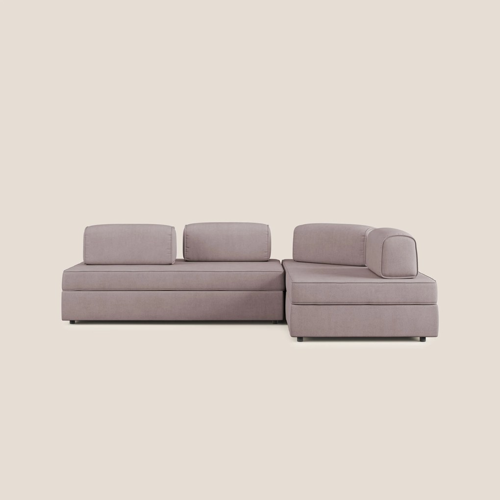 Liberty divano angolare con pouf estraibile e schienali movibili in tessuto morbido impermeabile T02