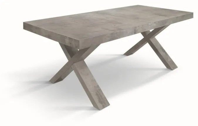 Tavolo allungabile AMALFI in legno effetto grigio cemento e gambe a X grigio cemento, allungabile 160&#215;90 cm &#8211; 240&#215;90 cm