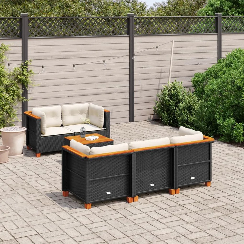 Set divano da giardino 6 pz con cuscini nero in polyrattan