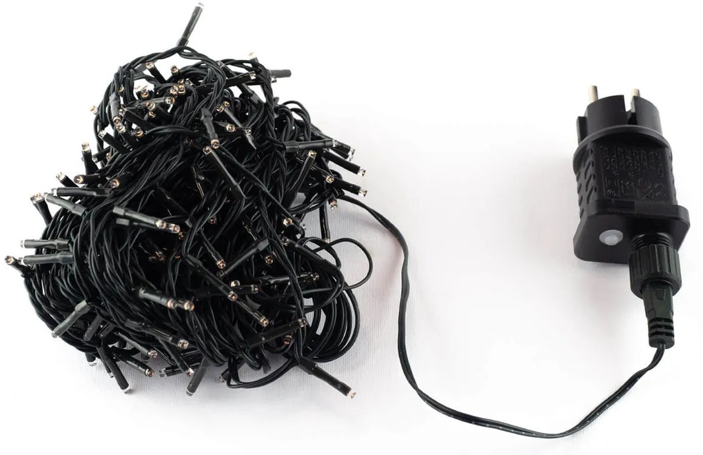 Catenaria Natalizia LED 15m 8 GIOCHI DI LUCE Cavo VERDE IP44 Luce ROSA Colore Rosa 550 - 570 °K