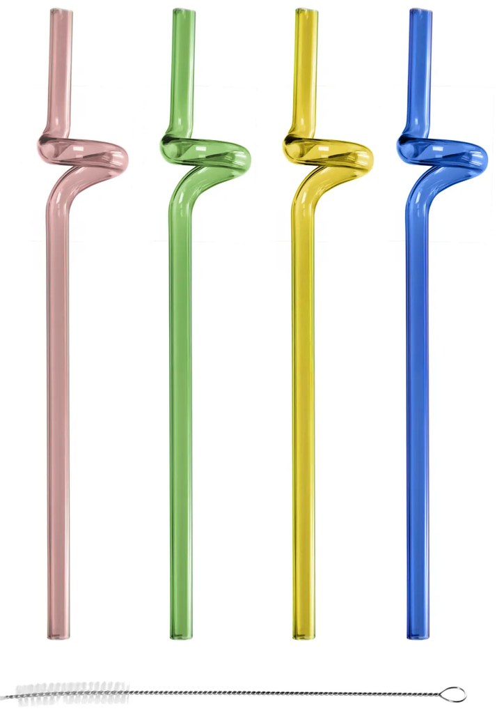 Set 4 cannucce colorate vetro 21 cm con scovolino