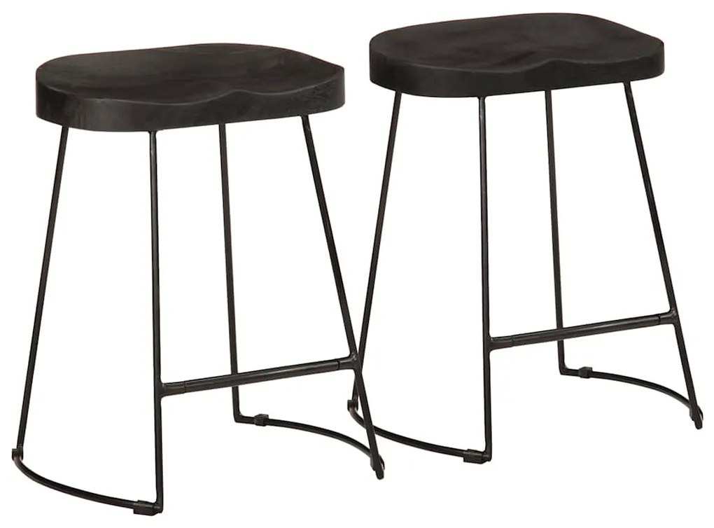 Sgabelli Da Bar 2 Pz Neri 46x38x52 Cm Legno Massello Di Mango /