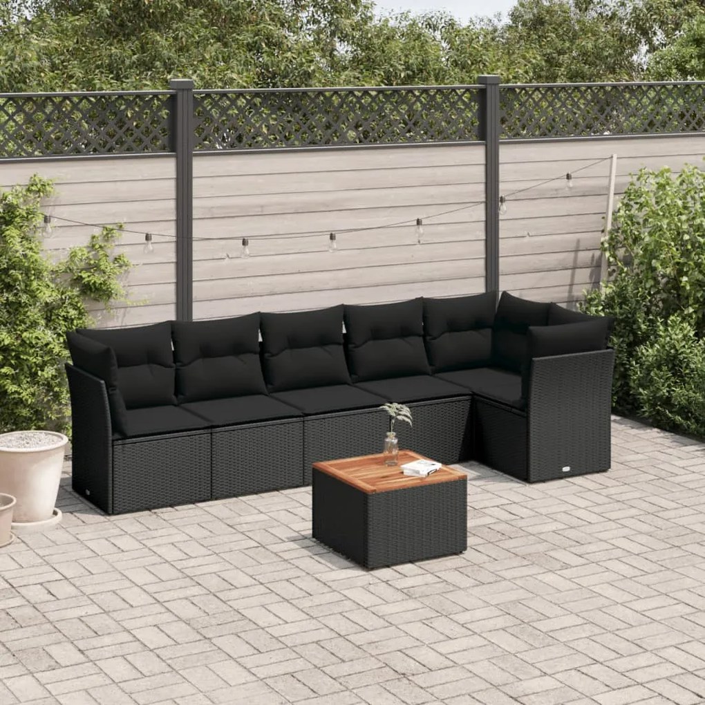 Set divani da giardino con cuscini 7pz nero polyrattan