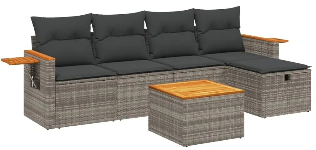 Set divano da giardino 6 pz con cuscini grigio in polyrattan