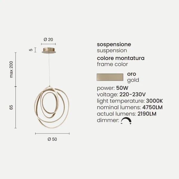 Lampada a sospensione GOLDEN in metallo verniciato Oro a LED 50 cm