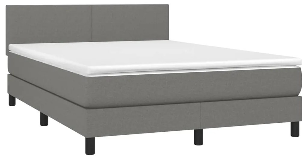 Letto a molle materasso e led grigio scuro 140x200cm in tessuto