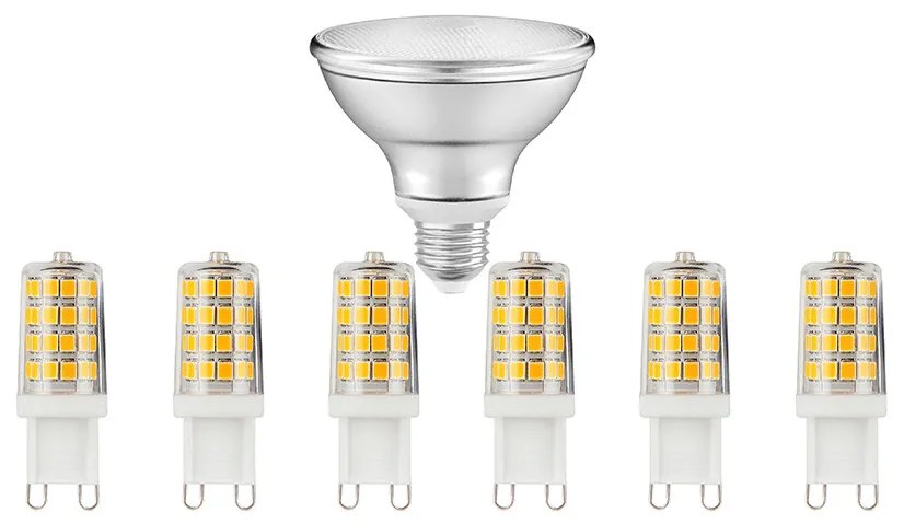 Lindby - Lampadine 6xLED 3,3W (330lm) G9 + 1xLED 8W (633lm) Par30 E27 Dim. Osram