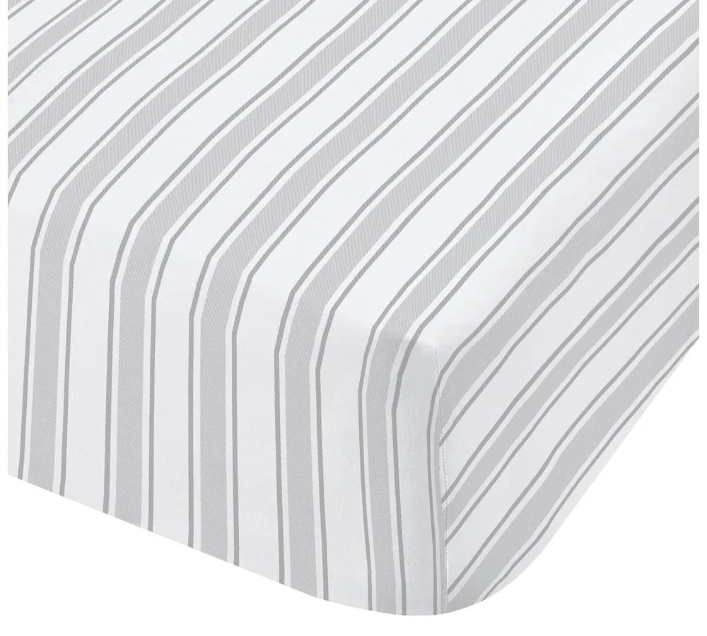 Lenzuolo di cotone grigio e bianco, 135 x 190 cm Check and Stripe - Bianca