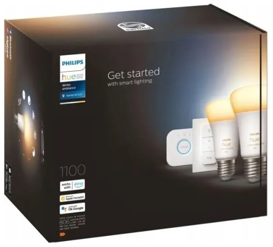 Starter pack Philips Hue WHITE AMBIANCE 2xE27/8W/230V + dispositivo di interconnessione
