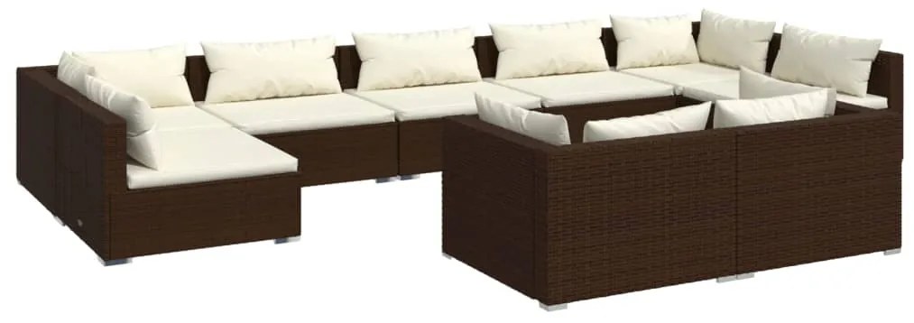 Set divani da giardino 9 pz con cuscini in polyrattan marrone